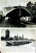 Antique Old Print 1951 River Thames London Fairmile Coal Barge Indo-China 20th