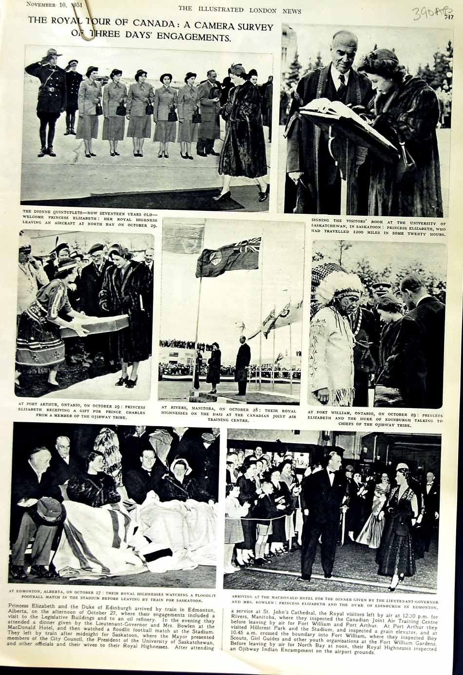 Old Vintage Print 1951 Princess Elizabeth Canada Ojibway Washington Tomb 20th