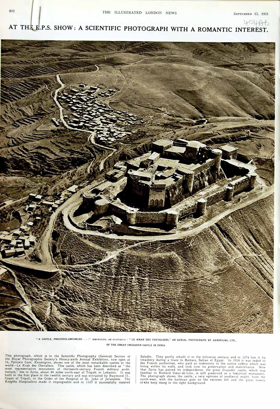 Old Vintage Print 1951 Crusader Castle Syria Coventry Cathedral Germany 20th