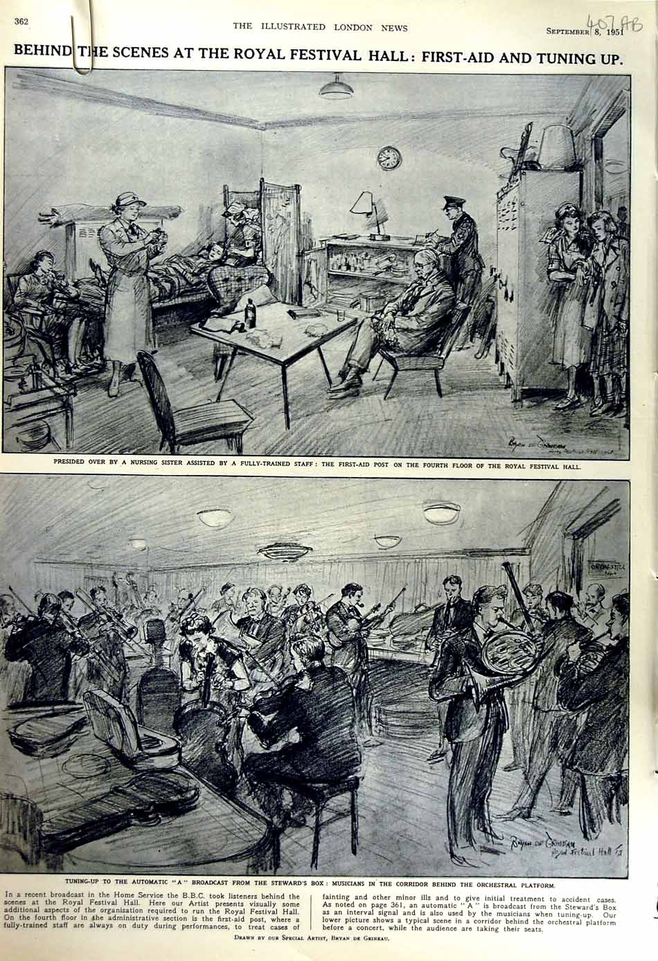 Original Old Vintage Print 1951 Nurse Royal Festival First-Aid Kitchen Heating