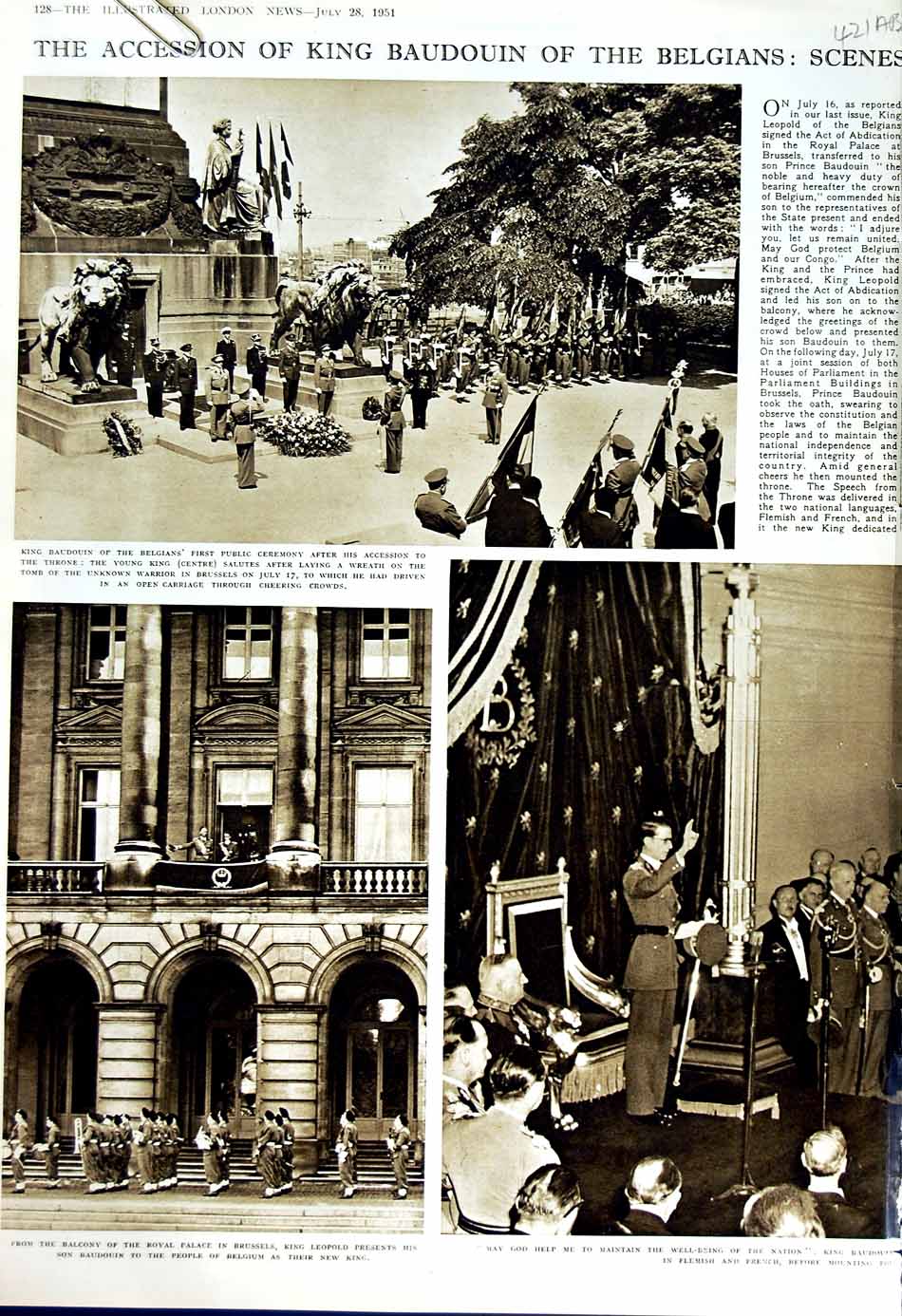 Old Vintage Print 1951 King Baudouin Belgium Palace Brussels Ship Prince 20th