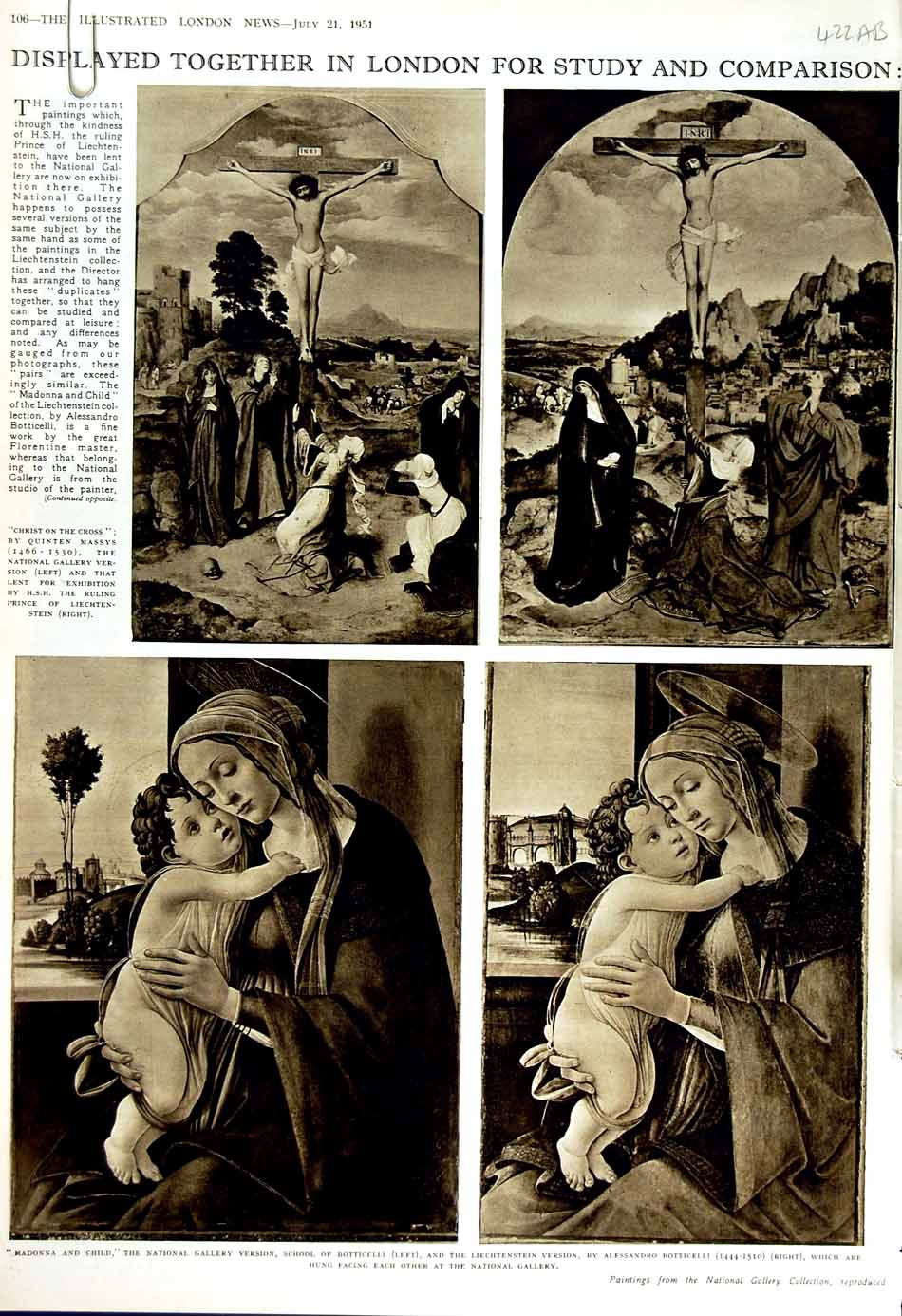 Old Vintage Print 1951 Art Gallery Madonna Child Jesus Rhinoceros Horn 20th