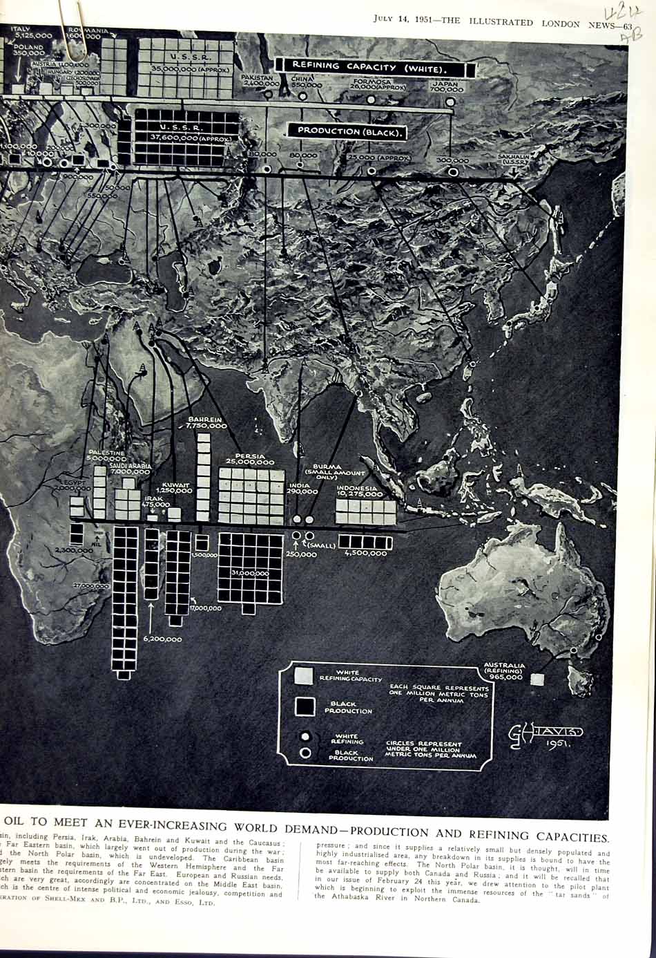 Original Old Vintage Print 1951 Oil Refinery Map Kuwait Persia Capybara Rodent