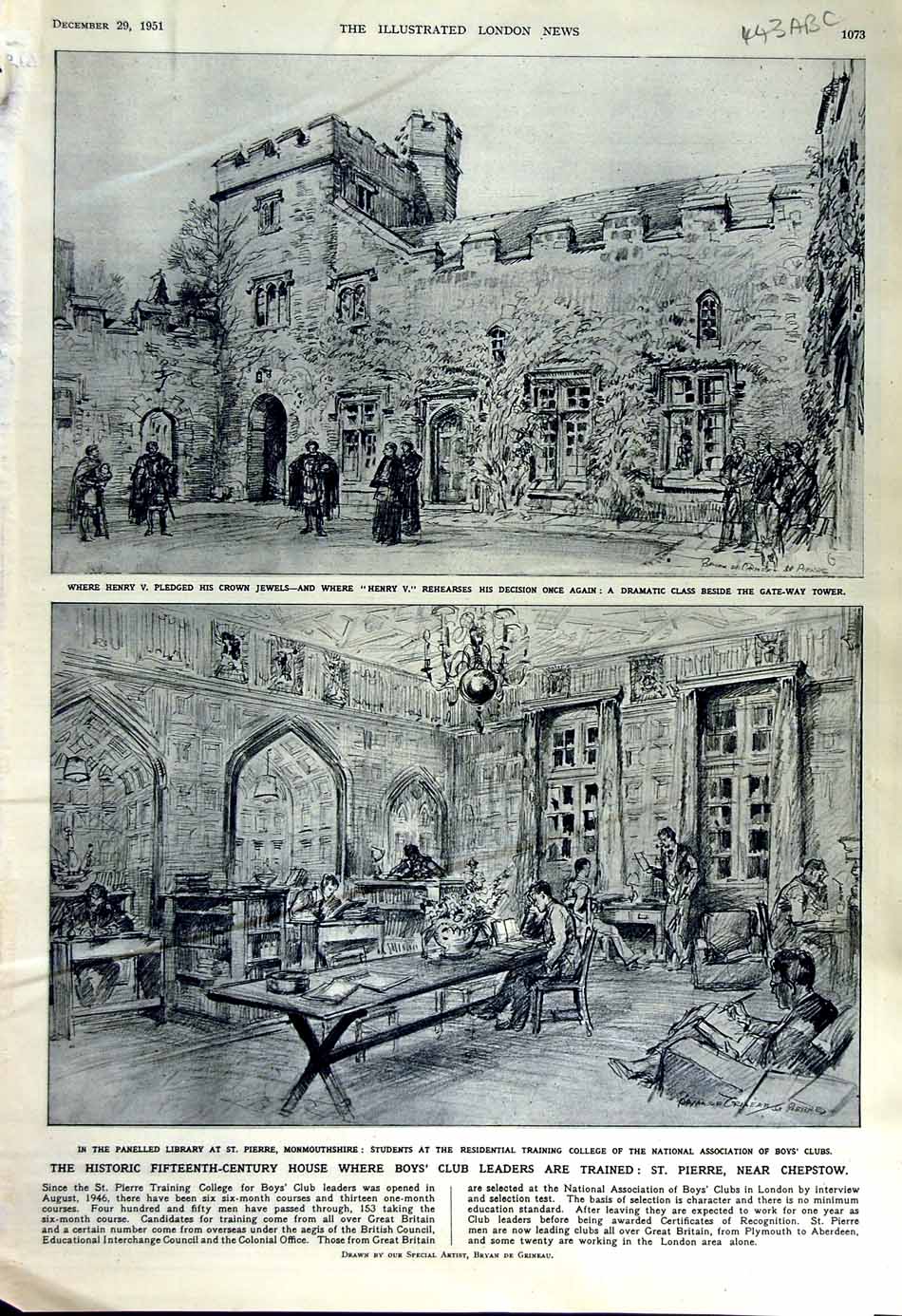 Old Vintage Print 1951 Pierre Training College Boys Chepstow Churchill 20th
