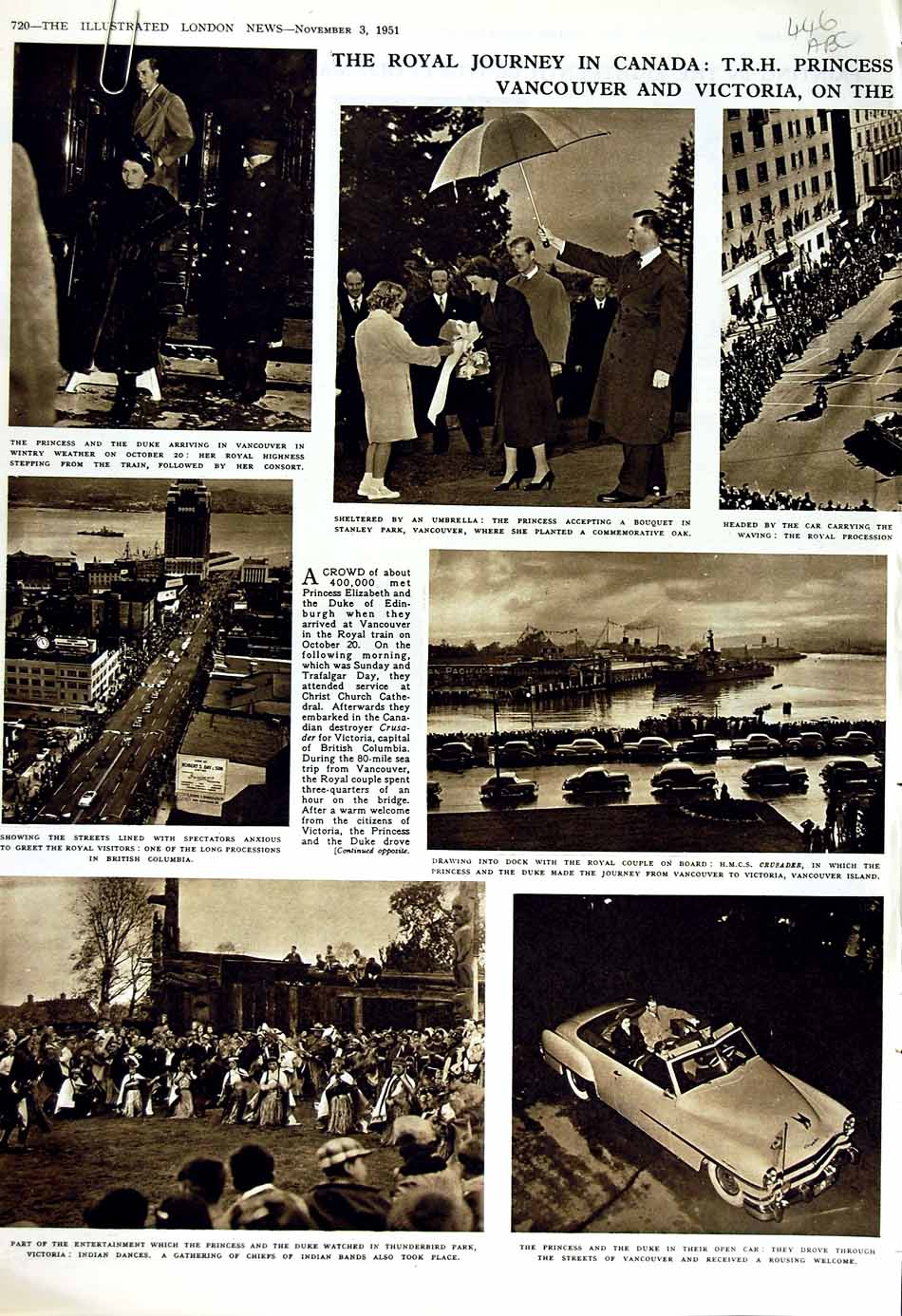 Old Vintage Print 1951 Princess Elizabeth Canada Duke Parliament Train 20th