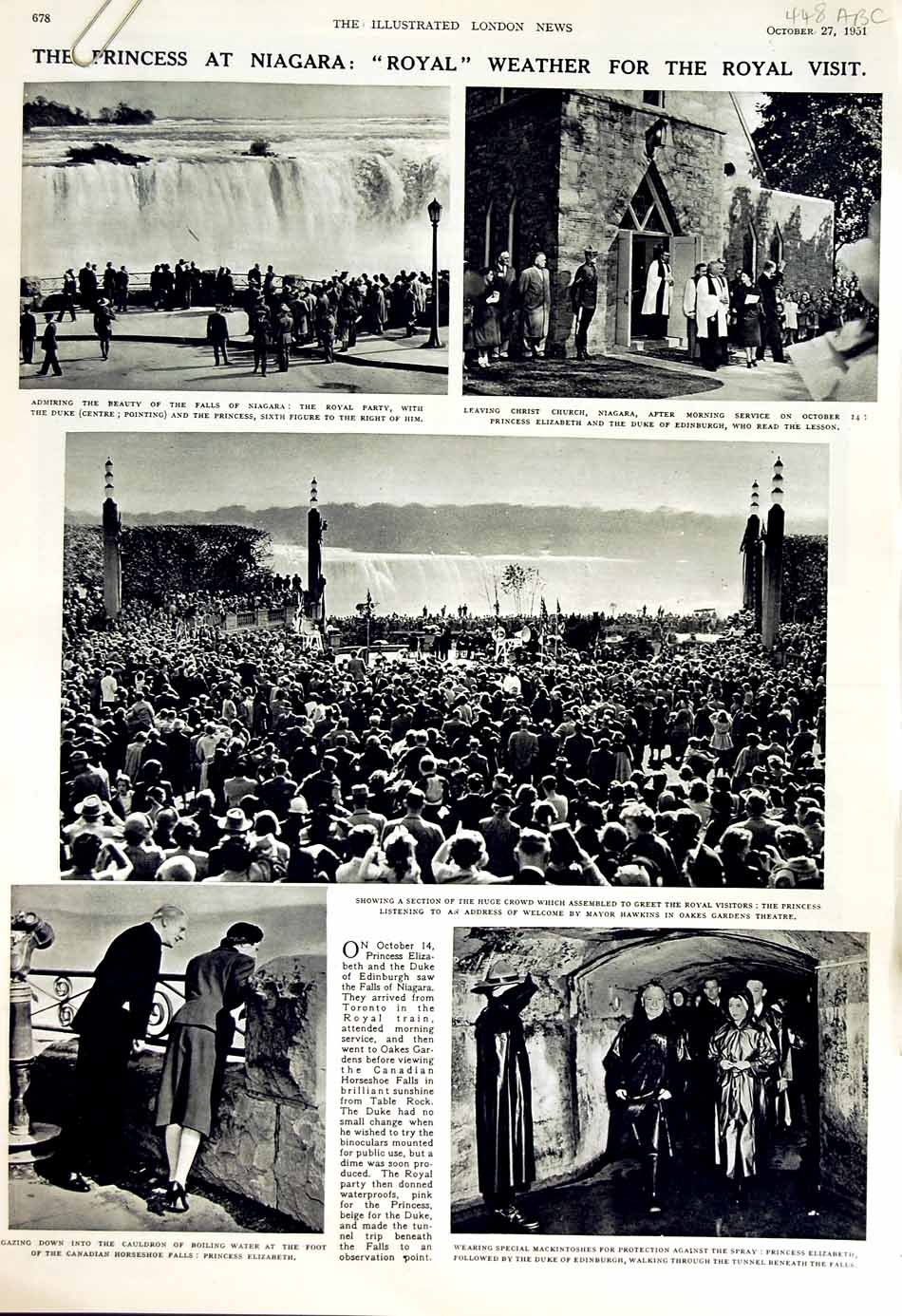Old Vintage Print 1951 Princess Elizabeth Niagara Canada Duke Edinburgh 20th