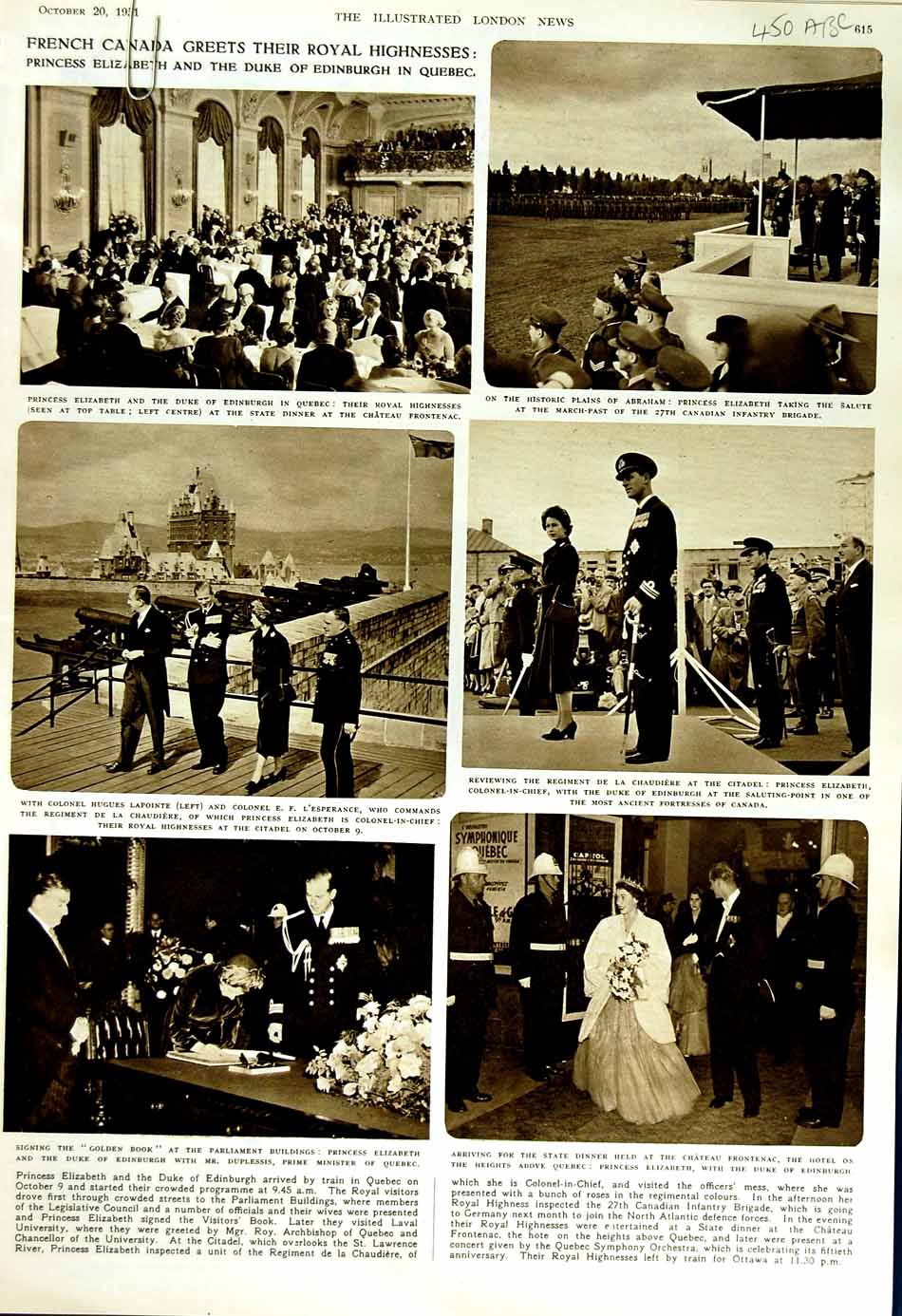 Old Vintage Print 1951 Princess Elizabeth Duke Edinburgh Canada Laurent 20th