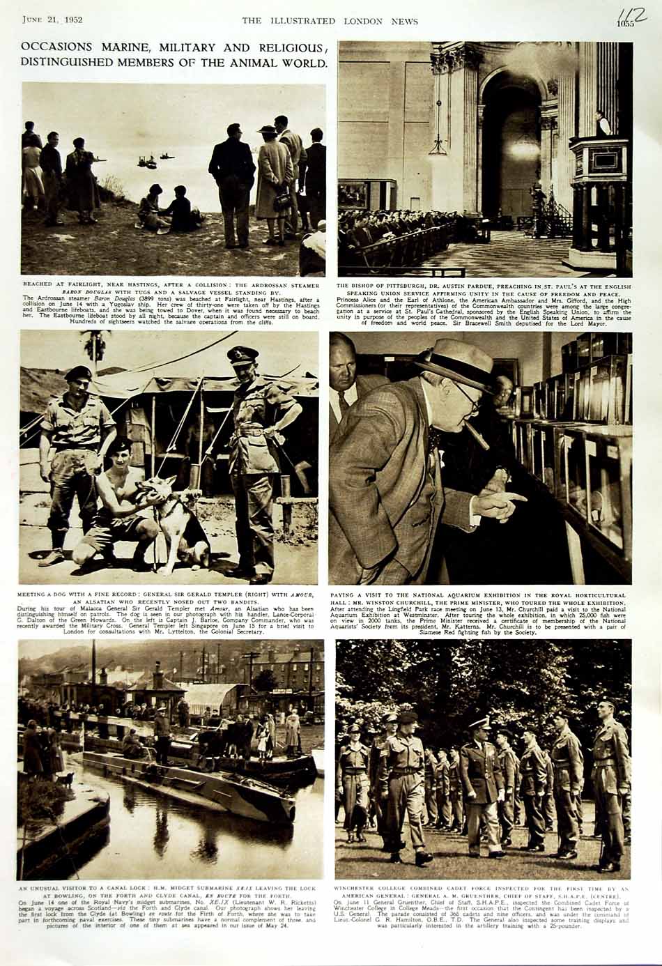 Original Old Vintage Print 1952 Midget Submarine X.E.I.X Templer Dog Winchester