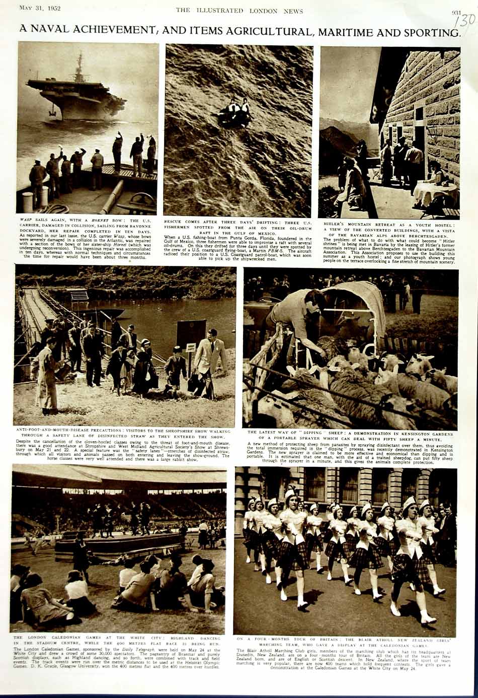 Original Old Vintage Print 1952 Agriculture Show Sheep Kensington Ship Games