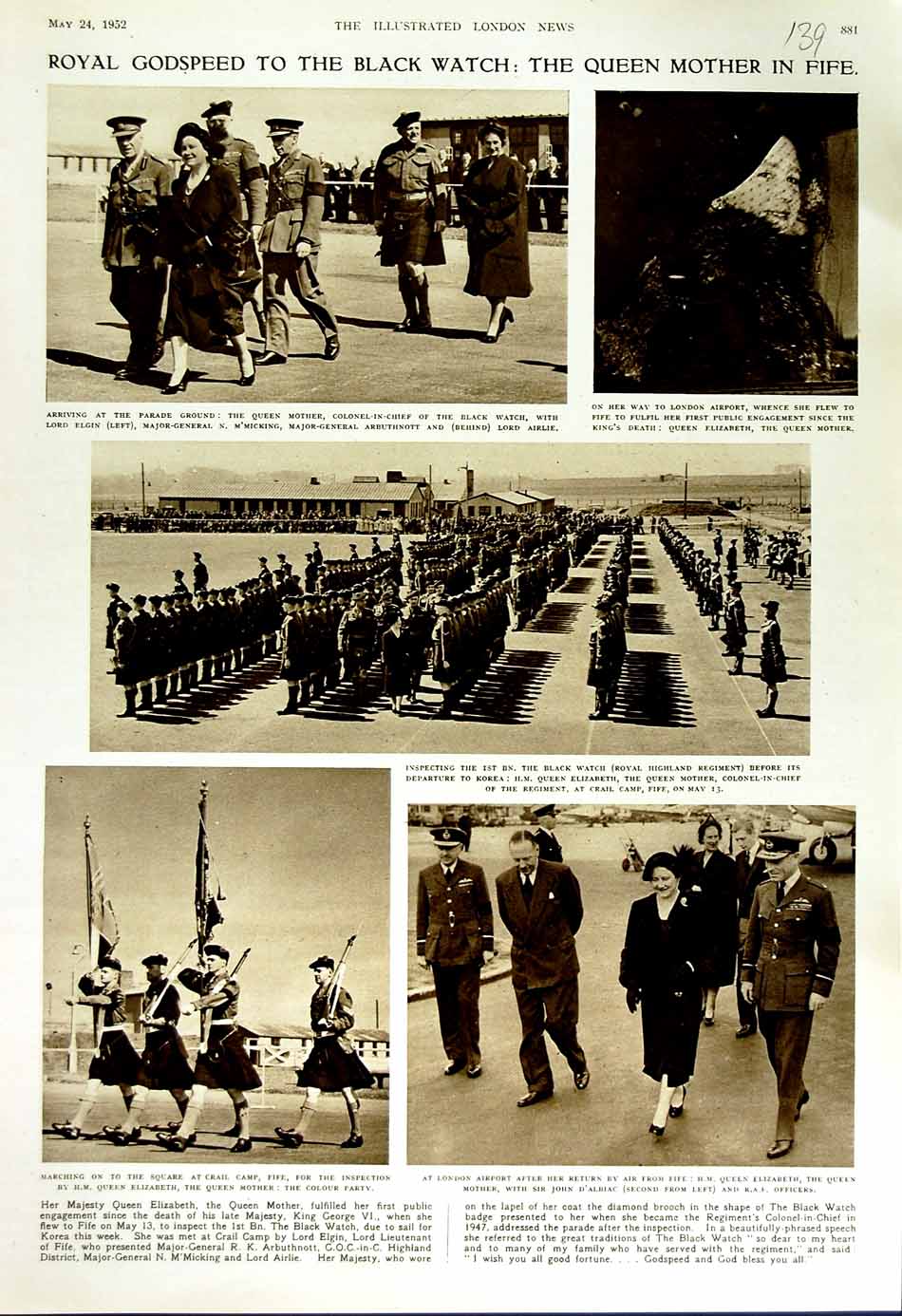 Original Old Vintage Print 1952 Queen Mother Elizabeth Fife Scotland Crail Camp