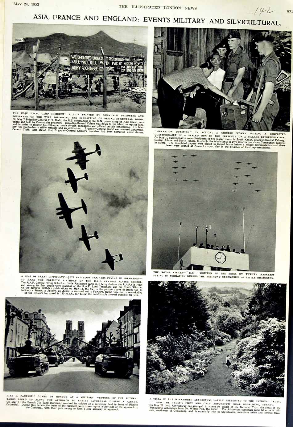 Original Old Vintage Print 1952 Asia France England R.A.F Jets War Siers Rheims