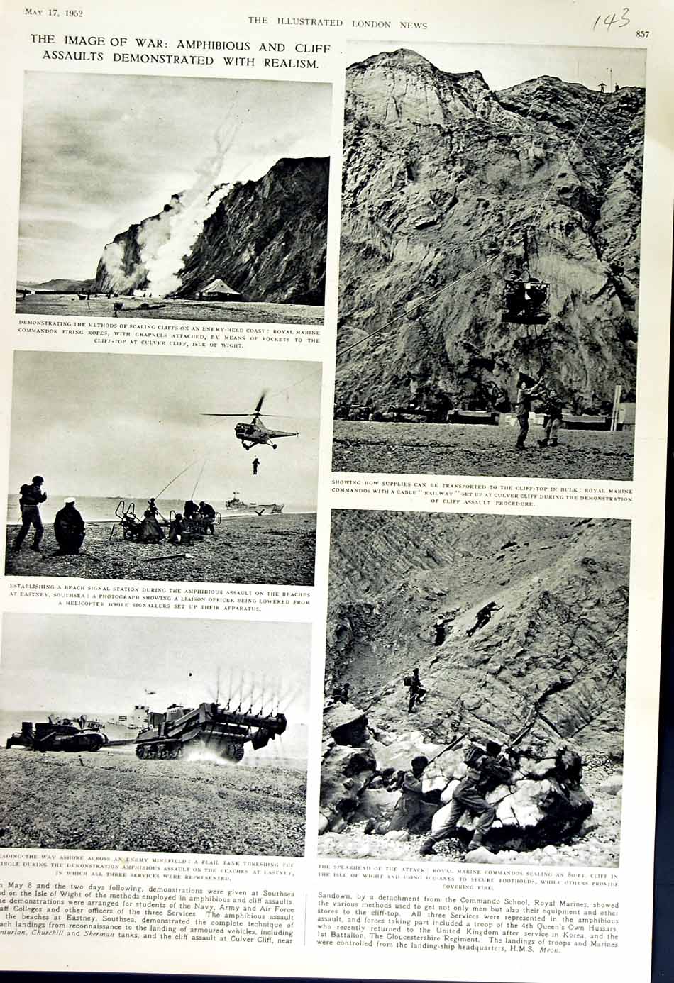 Old Vintage Print 1952 War Flail Tank Eastney Marine Commandos Isle Wight 20th