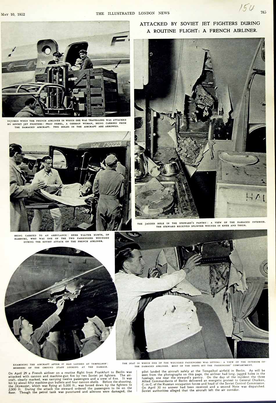 Old Vintage Print 1952 French Airliner Sovier Jet Fighters War Herr Kurth 20th