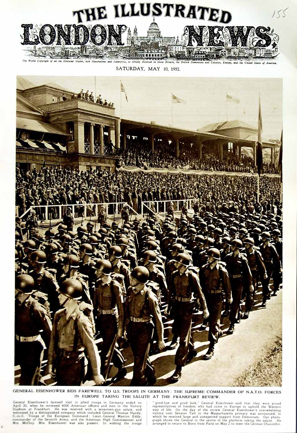 Original Old Vintage Print 1952 General Eisenhower Siers N.A.T.O Frankfurt War