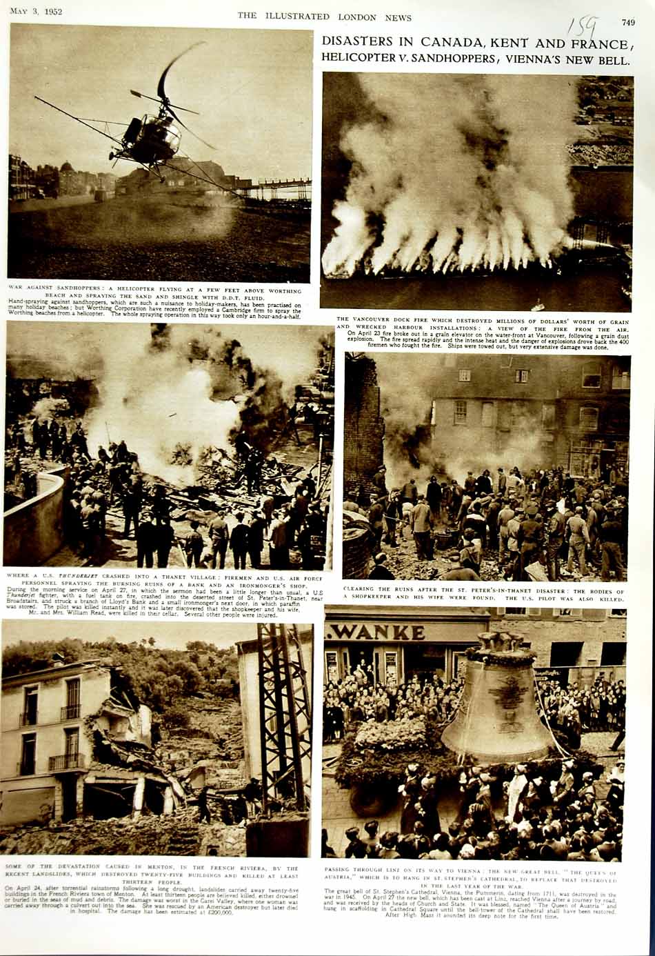 Old Vintage Print 1952 War Canada England France Helicopter Sandhoppers 20th