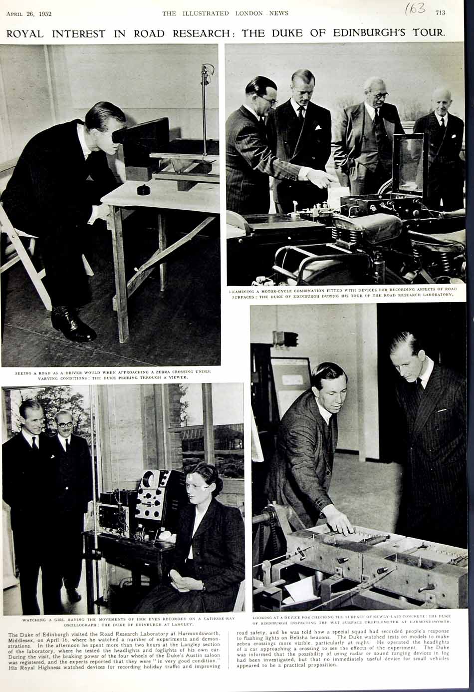 Original Old Vintage Print 1952 Duke Edinburgh Langley Laboratory Profilometer