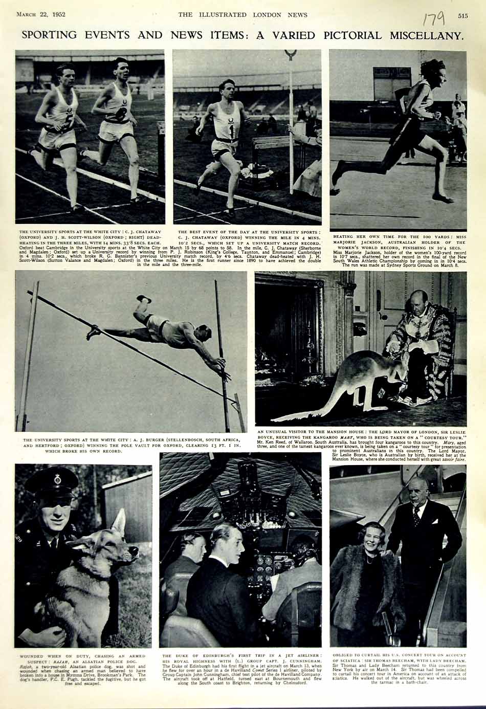 Original Old Vintage Print 1952 University Sport Chataway Jackson Burger Police