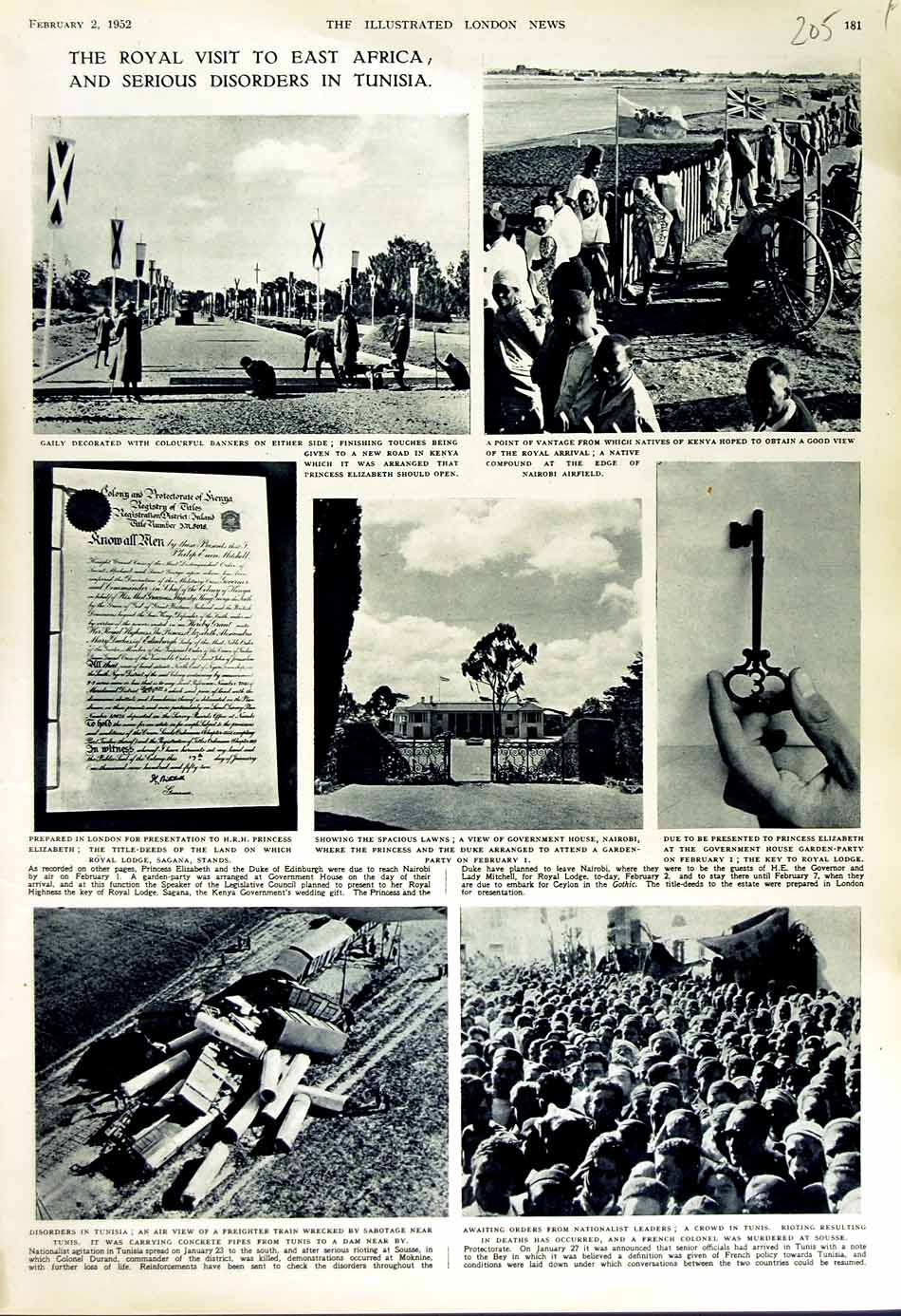 Original Old Vintage Print 1952 Africa Princess Elizabeth Nairobi Tunisia Train