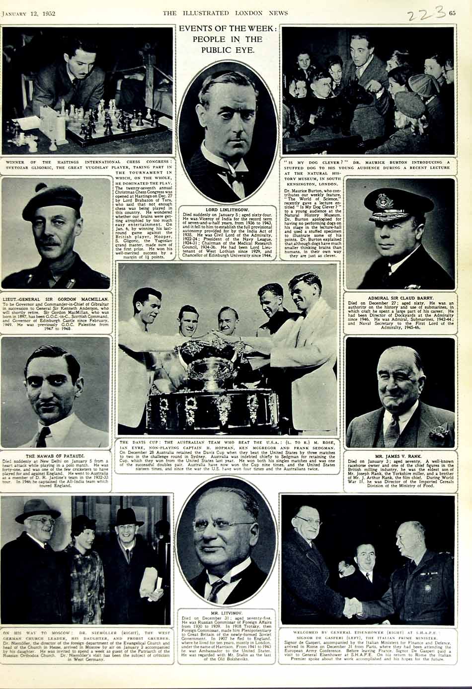 Original Old Vintage Print 1952 Linlithgow Barry Litvinov Macmillan Chess Rank
