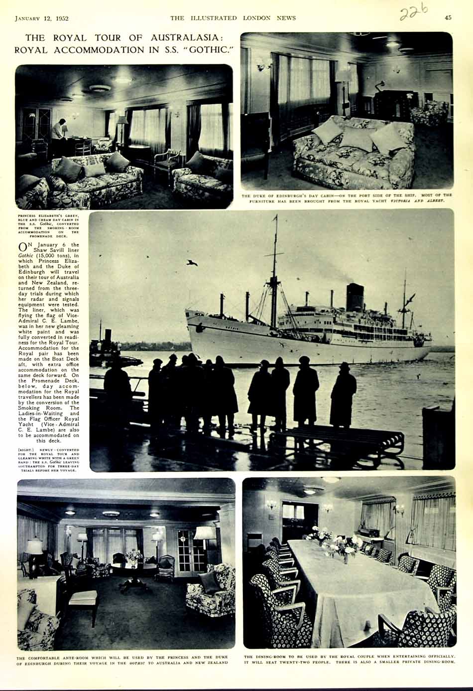 Original Old Vintage Print 1952 Australia Duke Edinburgh Victoria Albert Ship