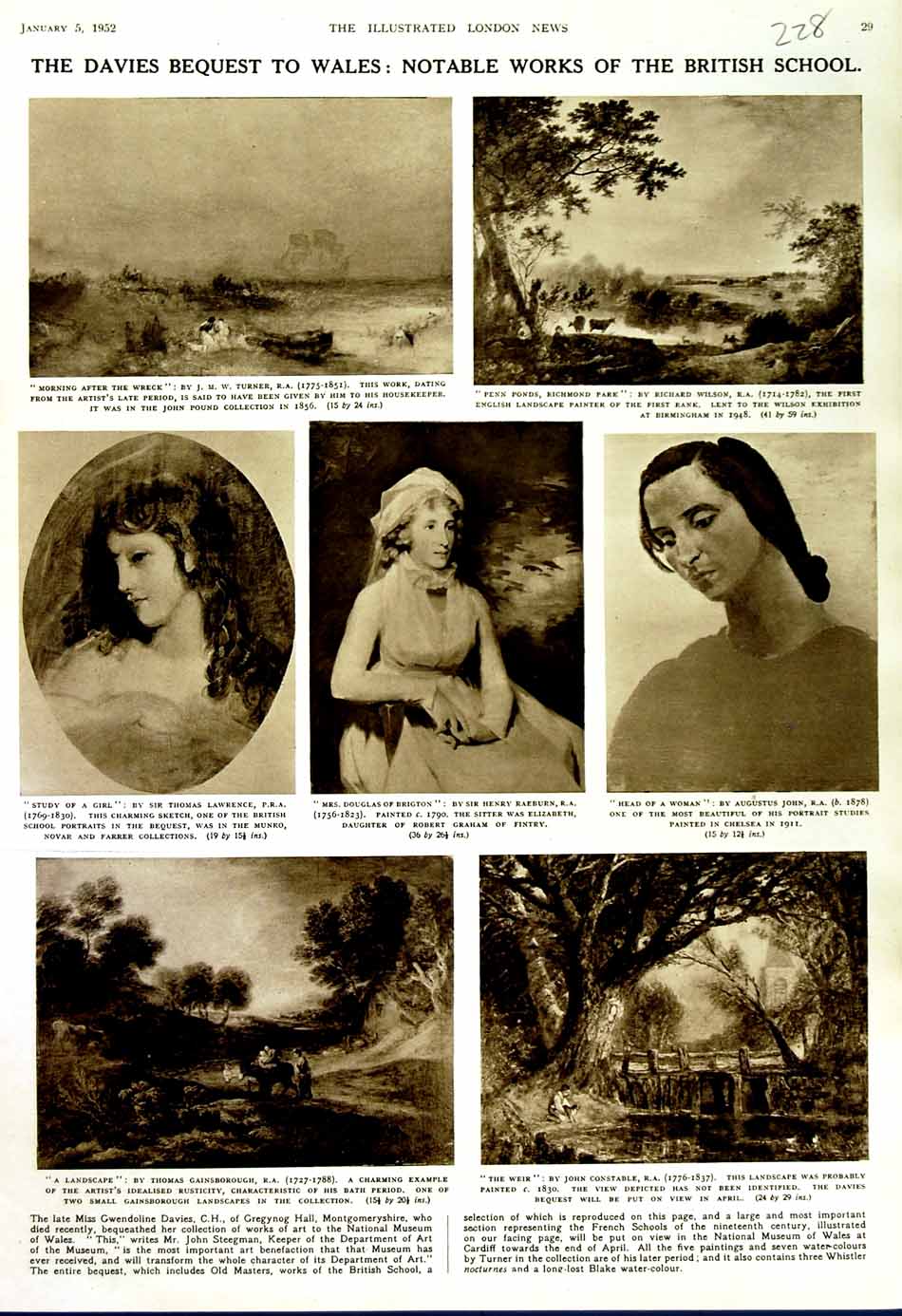 Original Old Vintage Print 1952 Art Turner Wilson Raeburn Lawrence Constable