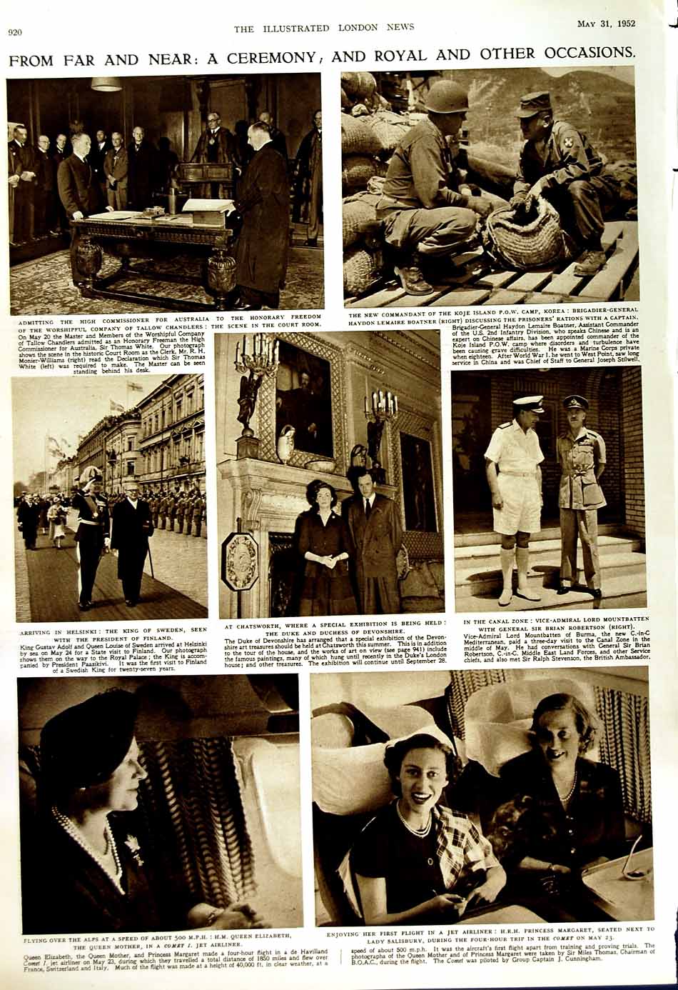 Old Vintage Print 1952 Queen Juliana Amsterdam Rhine Canal Yacht Comet 20th