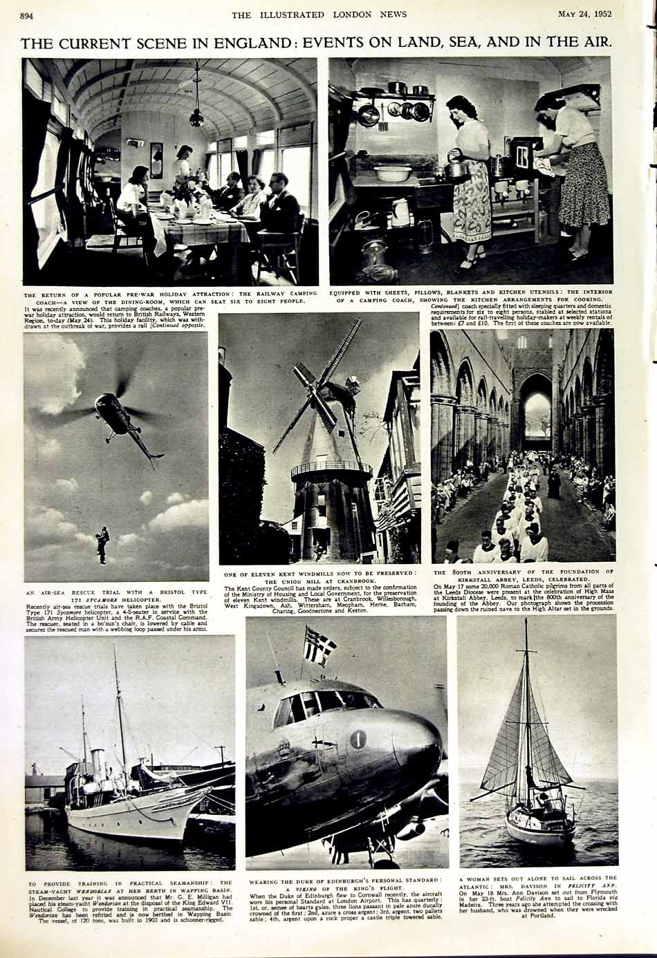 Antique Old Print 1952 Macklin Turkish Prime Minister Windmill Ship Yacht 20th