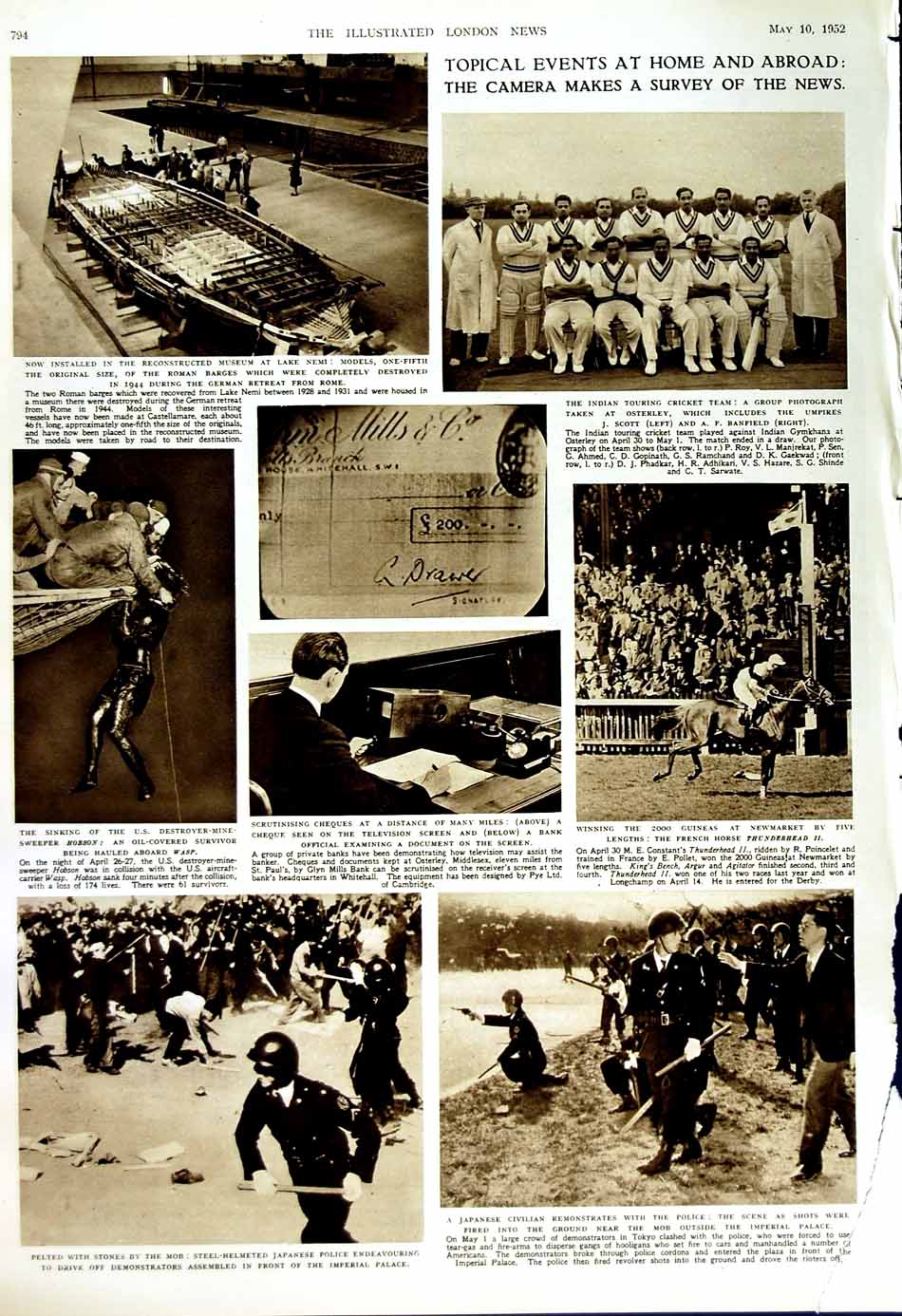 Original Old Vintage Print 1952 Comet Airliner Cockpit Japanese Police Cricket