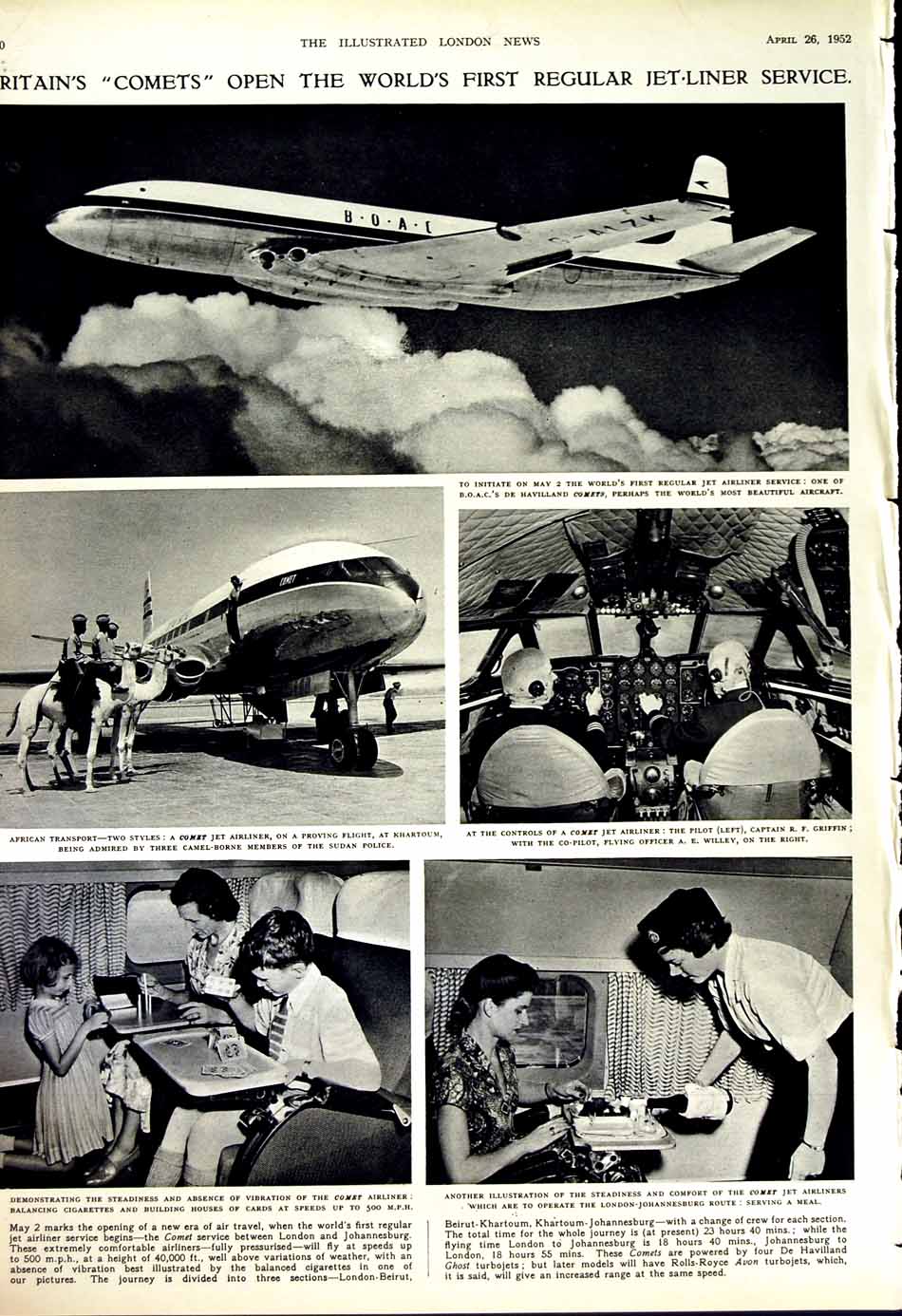 Original Old Vintage Print 1952 Windsor Castle Grenadier Guards Aircraft Comet