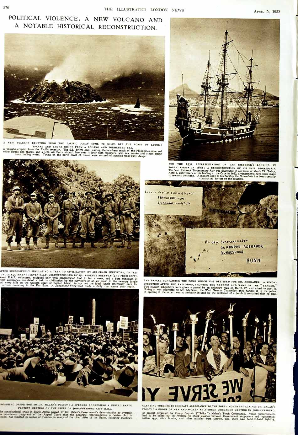 Old Vintage Print 1952 Egypt Ismailia British Siers Volcano Malan Ship 20th