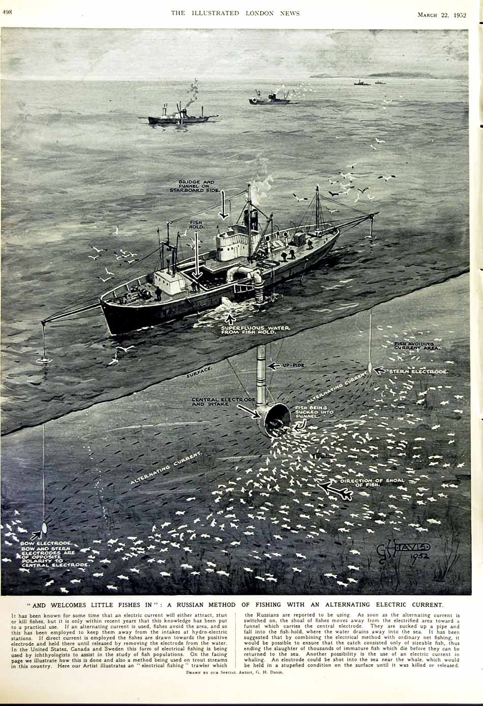 Old Vintage Print 1952 Military Academy Police Cadets Electric Fishing 20th