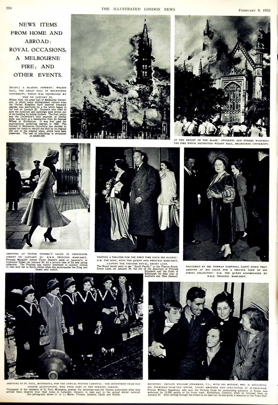 Old Vintage Print 1952 Golf Gerfalcon Zoo Ship Queen Princess Margaret 20th