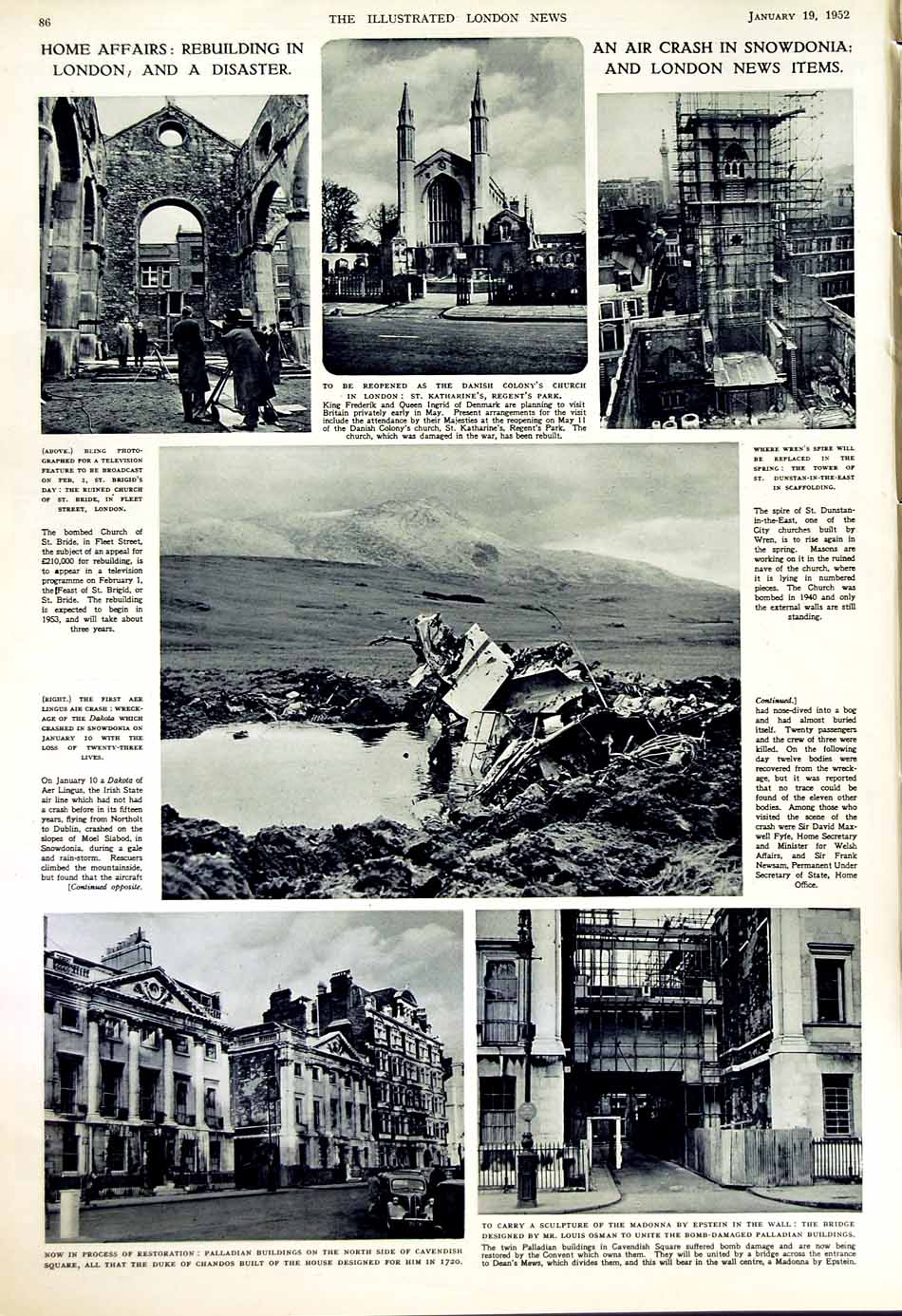 Old Vintage Print 1952 Princess Margaret Greenlaw Scotland Church Osman 20th