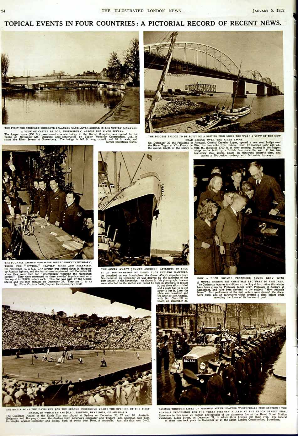 Antique Old Print 1952 Speakman Robertson Fellowes Queen Mary Ship Tennis 20th