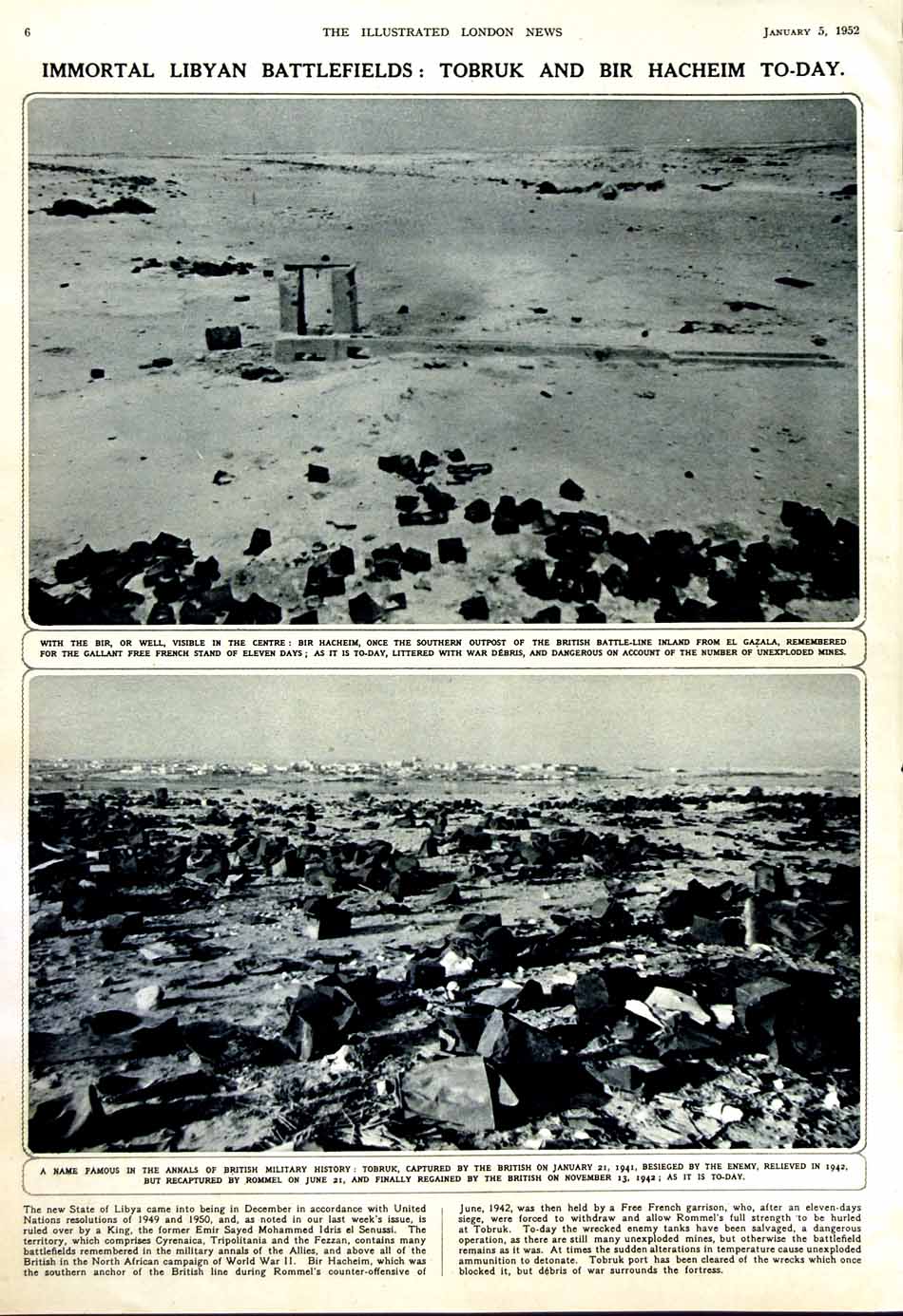 Original Old Vintage Print 1952 Eldon Fire London Libuan Battlefields Tobruk