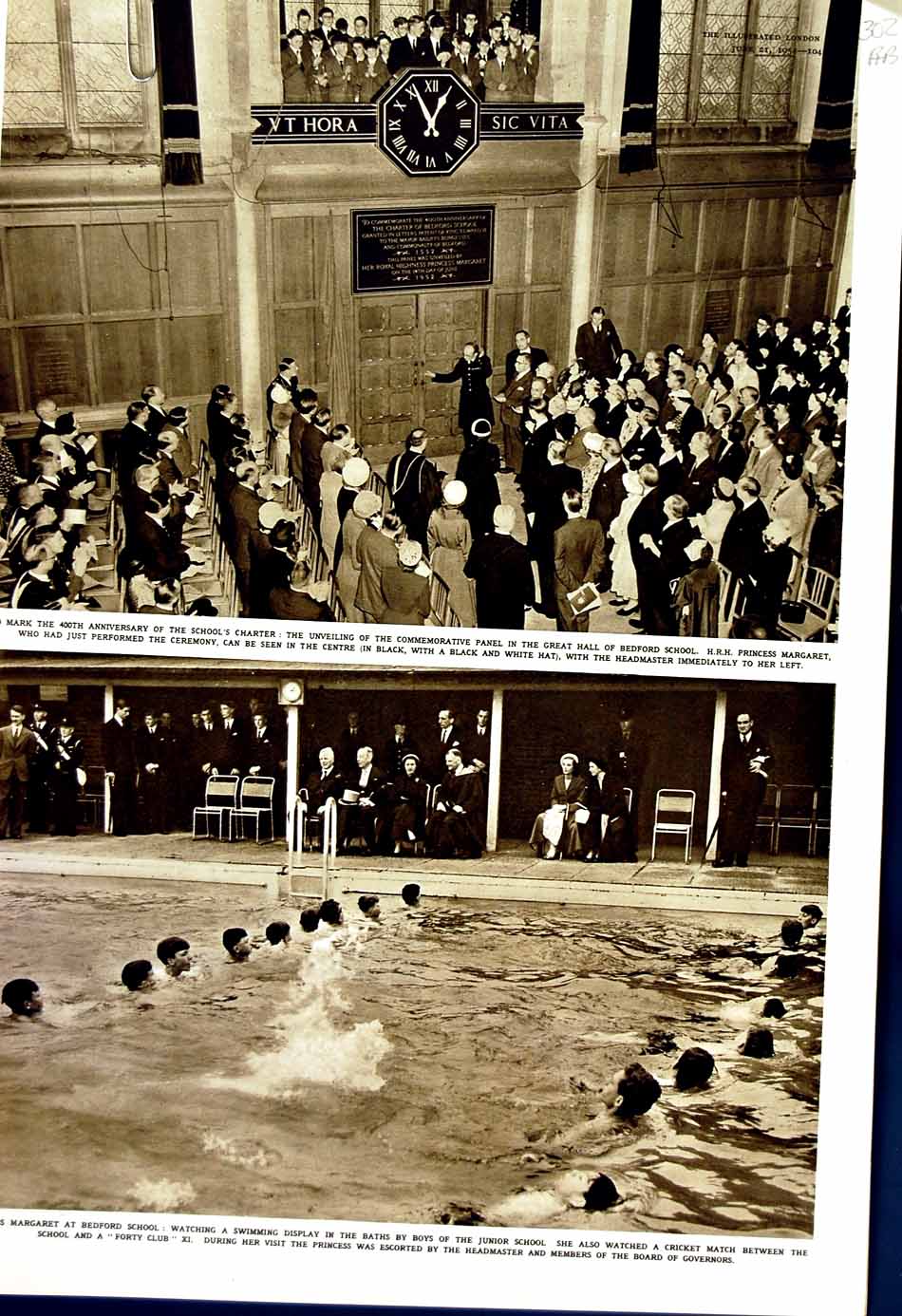 Old Vintage Print 1952 Princess Margaret Bedford School Swimming Sport 20th