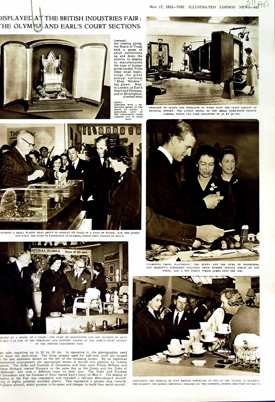 Old Vintage Print 1952 Queen Olympia Exhibition Comet Jet Airliner Model 20th
