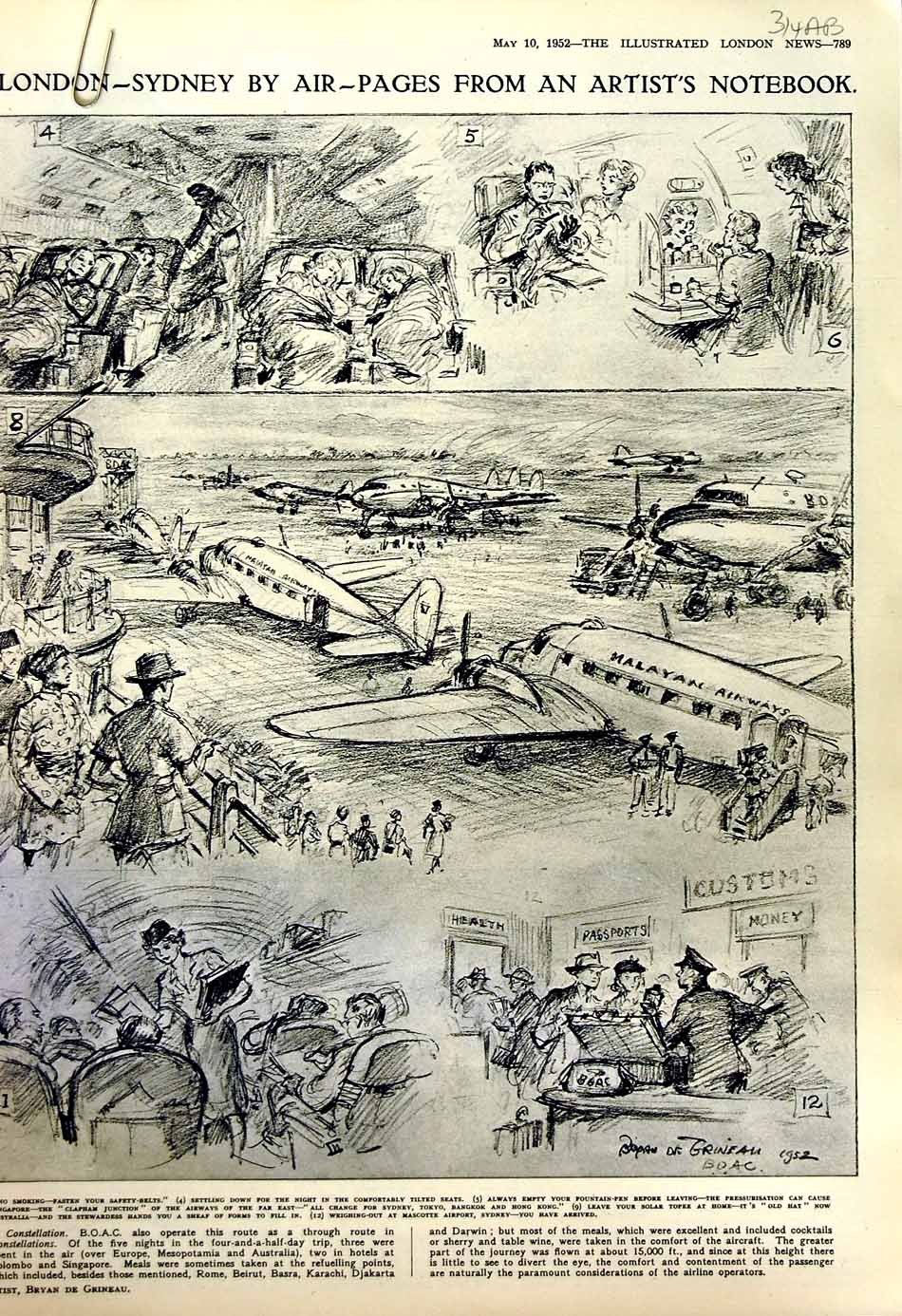Original Old Vintage Print 1952 Art Sketches Bryan De Grineau Australia London