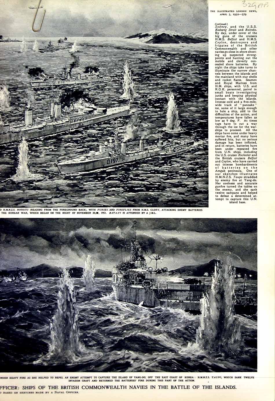 Old Vintage Print 1952 Ships War Rotoiti Taupo Bataan Belfast Mounts Bay 20th