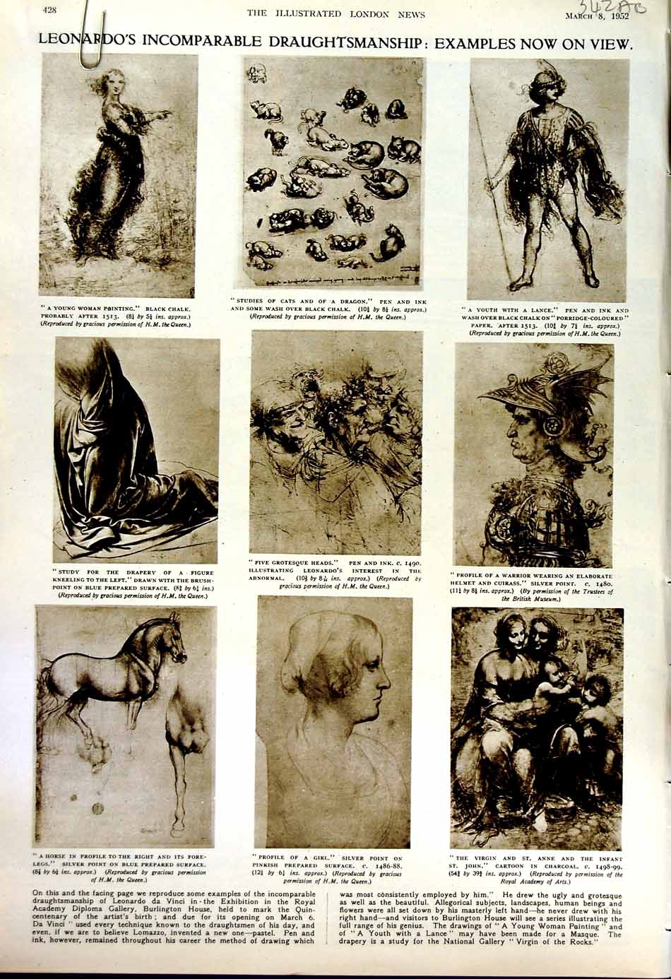 Original Old Vintage Print 1952 Leonardo Da Vinci Art Durer Lorraine Watteau