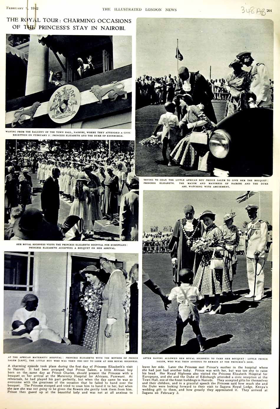 Old Vintage Print 1952 Princess Elizabeth Salem Nairobi Edinburgh Kenya 20th