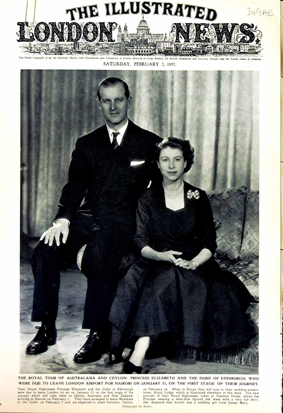 Original Old Vintage Print 1952 Princess Elizabeth Duke Edinburgh Ismailia War
