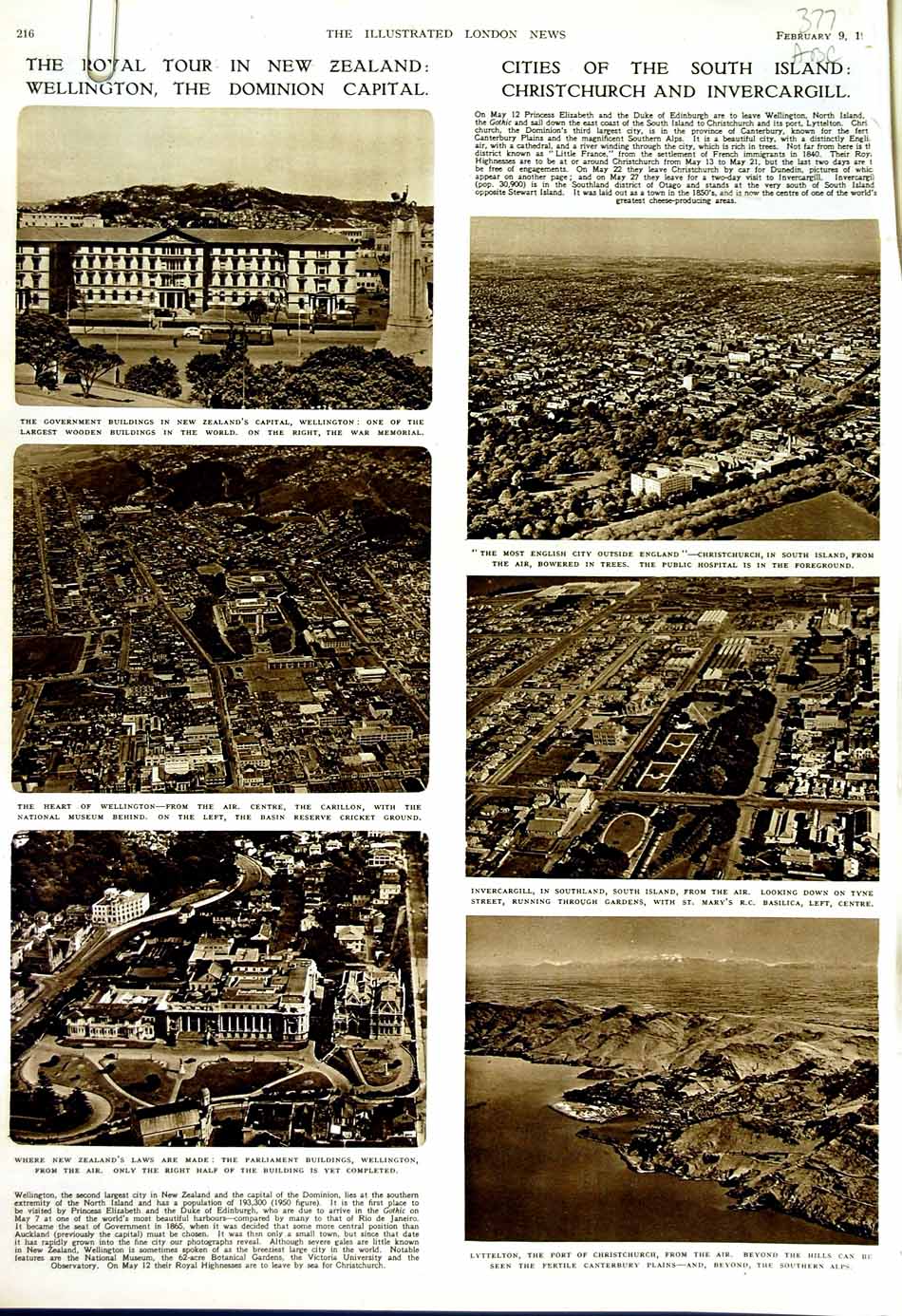 Old Vintage Print 1952 New Zealand Wellington Napier Auckland Zululand 20th