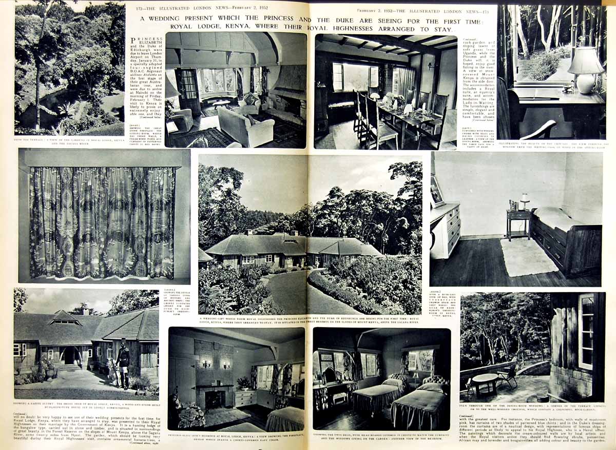 Original Old Vintage Print 1952 Royal Lodge Kenya Princess Elizabeth Helidrome