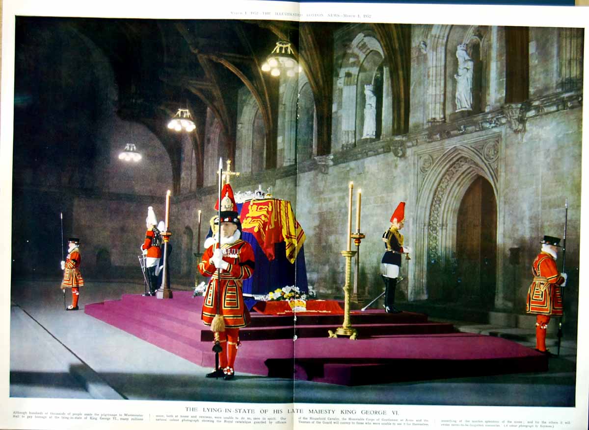 Original Old Vintage Print 1952 Lying State Majesty King George Vi Westminster