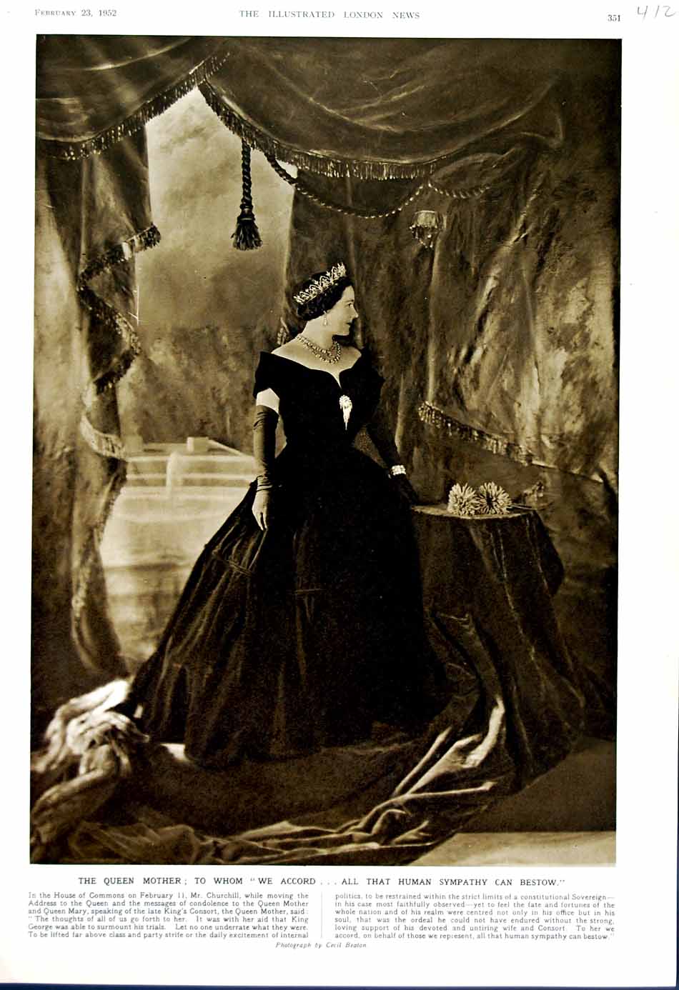 Original Old Vintage Print 1952 Portrait Queen Mother Mary Royalty 20th Century