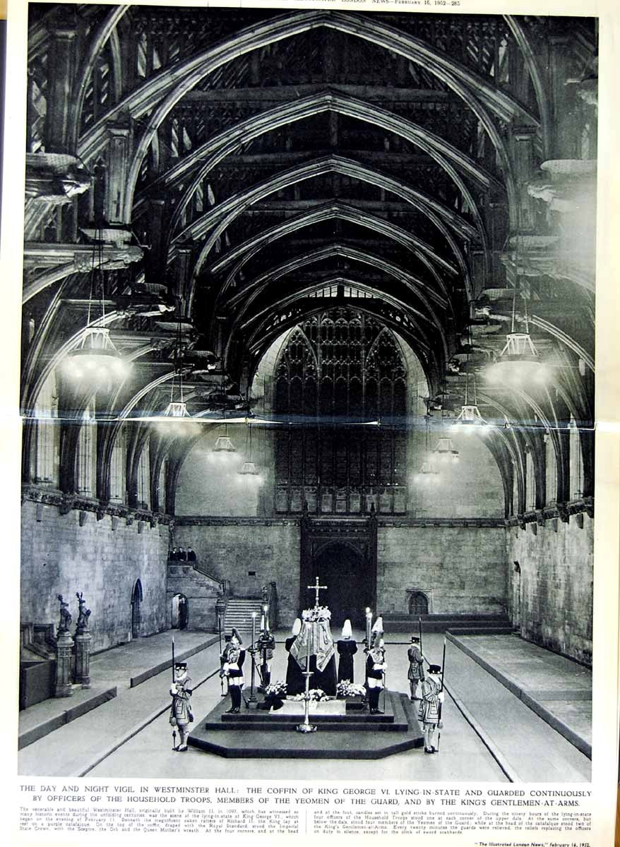Old Vintage Print 1952 King George Funeral Coffin Westminster Edinburgh 20th