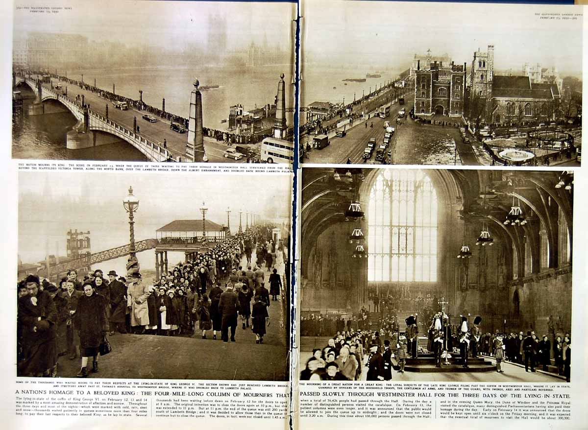 Antique Old Print 1952 Imperial State Crown King George Funeral Elizabeth 20th