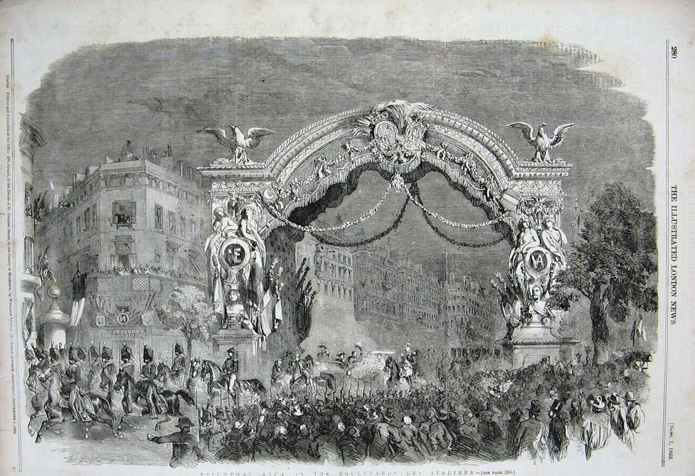 Old Antique Print 1855 Prince Napoleon Rouville Triumphal Arch Italiens 19th