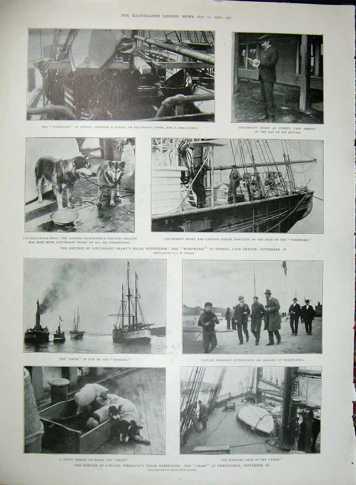 Old Antique Print 1902 Fur Trapping Silver Fox Sea Otter Polar Fram Ship 20th